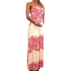 New Sexy Dress Long Maxi Stretch Viscose Pink Pattern