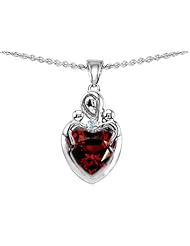 Original Star K (tm) Loving Mother Twin Children Pendant With Heart Shape Genuine Garnet in 925 Sterling Silver