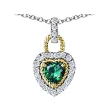1.25 cttw 925 Two Tone Sterling Silver and Created Heart Shaped Emerald Pendant
