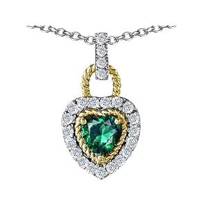 Buy 1.25 cttw 925 Two Tone Sterling Silver and Created Heart Shaped Emerald Pendant by Finejewelers