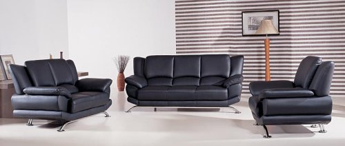 Brilliant Modern Contemporary Black Leather Living Room Set Sofa Loveseat Chair