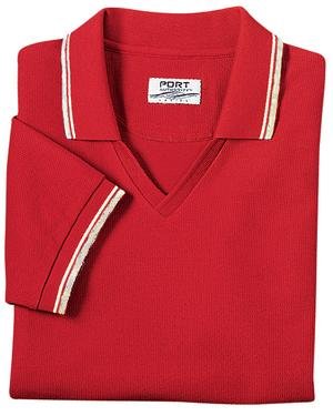 Port Authority Signature - Ladies Cool Mesh Sport Shirt with Tipping Stripe Trim Red/Khaki/Ivory-XXL