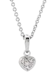 Sterling Silver, White Sapphire Heart Pendant Necklace, 14" to 16" Adjustable (.06 Cttw)