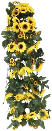 2 Bunch of Artifical Sunflower Traling Bracketplant Faux Hanging Flower Leaf Fake Bush Plant
