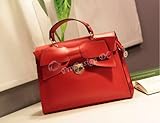 PU Leather Sweetie Red Bow Tie Front Push Lock Fashionable Trendy Handle Shoulder Messenger Bag Satchel Purse Hobo Handbag Tote by ProDesign DC