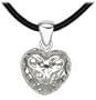 Sterling Silver Puffed Filigree Heart Pendant on Leather Cord, 17"
