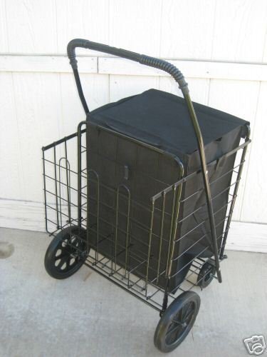 Foldable shopping Cart DOUBLE Basket n Liner -(BLACK) Jumbo