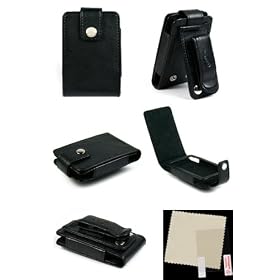 PCMICROSTORE Brand Creative Lab faith Small Wonder 4gb 8gb 16gb Premium Leather Case Cover with Video Stand and Swivel Belt Clip - Bundle with LCD Screen Protector Shield