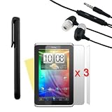 Three Clear Screen Protectors / Covers for HTC Flyer Comes With One Pack Stereo Headset /w Mic Black New & A Free Stylus Pen