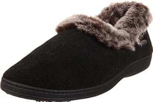 ACORN Women's Chinchilla Collar Slipper Black,Medium 6.5-7.5 M US