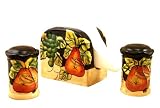 NAPKIN HOLDER,SALT&PEPPER SHAKER TUSCANY FRUIT DECOR