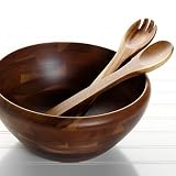 Lipper Acacia Salad Serving Bowl with 12 Salad Servers
