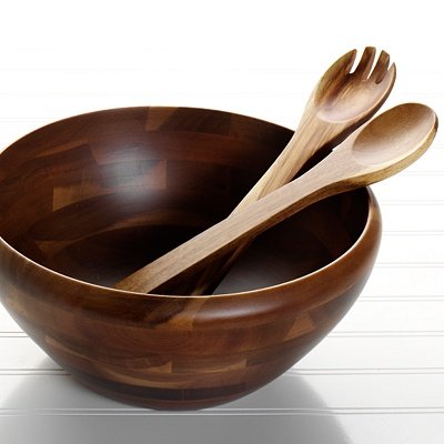 Lipper Acacia Salad Serving Bowl with 12 Salad Servers