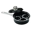 Premier Housewares Egg Poacher with Stainless Steel Handle and Knob, Black Enamel