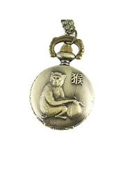 Youyoupifa Wholesale 5pcs/lot Bronze Chinese Zodiac Monkey Pattern Case Quartz Pocket Watch