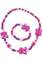 Jewelry Set for Little Girls, Kids, Toddlers, Children - Pink Bunny Stretch Necklace and Bracelet in Box