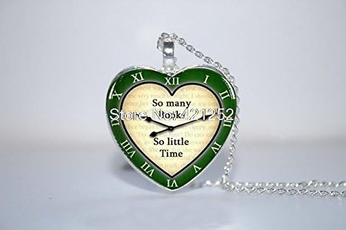 ArtShop Fashion Jewelry So Many Books So Little Time Green Pendant Book Lover Librarian Necklace Glass Photo Cabochon Necklace Christmas gift