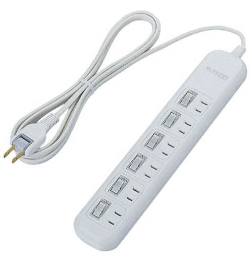ELECOM 独立スイッチ付雷ガードタップ 2P6口 2.5m ホワイト T-F6625WH