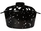 Porcelain Coated Lattice Top Steamer- Black W/ White Speckles