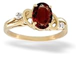 14K Yellow Gold Genuine Oval Garnet and Diamond Ring