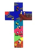 Hand Painted Wood Cross' Noah's Ark- 9.8 inch. / 25 cm.