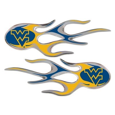 West Virginia University Mountaineers NCAA College Sports Team Chrome Micro Flame Decal Sticker Car Truck Motorcycle Emblem Set of Two