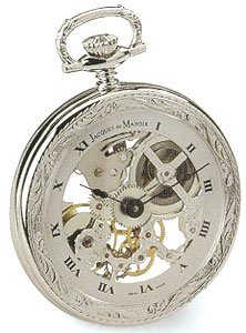 Pocket Watch   Jacques du Manoir Brass Case Open Chromed Finished Skeleton Watch
