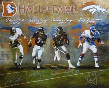 Denver Broncos Autographed/Hand Signed Hall of Fame 16x20 Photo (w/Elway, Sharpe, Little & Zimmerman