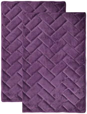 Plum Purple Memory Foam Bath Mat/rug : Brick Design, Spa Soft Microfiber, Non Skid Backing (17" x 24" 2-Piece Set)