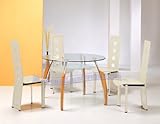 Modern Furniture Round Tempered Glass Dining Table with Cherry Base and Fou ....