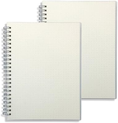Okcolorfal A5 Size Spiral Wirebound Notebook, Transparent Hardcover, 80 Sheets/160 Pages, 8.3''ร5.7'' - 2 Packs (Dot Grid)