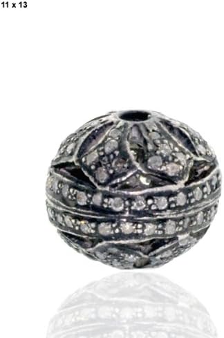11*13mm .925 Sterling Silver Diamond Pave Round Bead Charm Jewelry