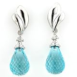 14-Karat White Gold Blue Topaz and Diamond Briolette Earrings