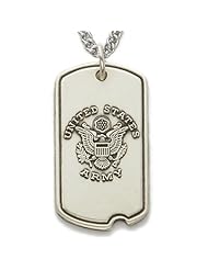 Sterling Silver U.S. Army Dog Tag, St. Saint Michael the Archangel on Back Military Medal Pendant Necklace Jewelry Dog Tags w/Chain 24" Length Gift Boxed