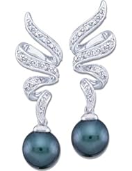 14K White Gold Akoya Cultured Black Pearl and Diamond Earrings -- LIFETIME WARRANTY