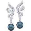 14K White Gold Akoya Cultured Black Pearl and Diamond Earrings