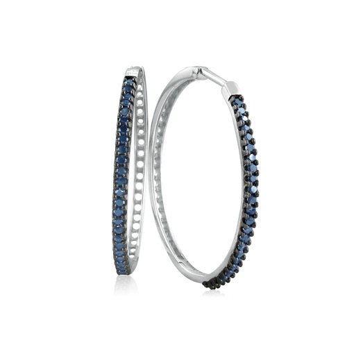 Best Price 1/2ct Blue Diamond Hoop Earrings in Sterling Silver 1inch
