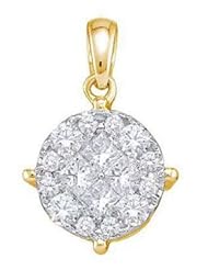 1 cttw 14k Yellow Gold Diamond Round and Princess Cut Invisible Set Circle Pendant (Real Diamonds: 1 cttw)