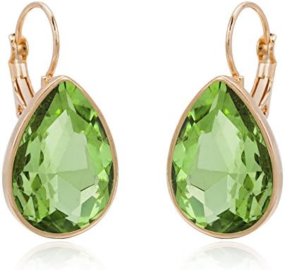 Rose Gold Plated Light Green 13*18mm Water Drop Crystal Dangle Earrings for Women