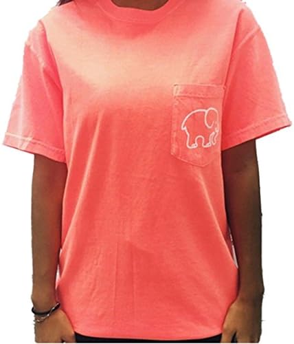 YBeauty Women's Short Sleeve Colorful Crew Neck Elephant Print Pocket Top T-shirt US 2-4/Asia M Orange
