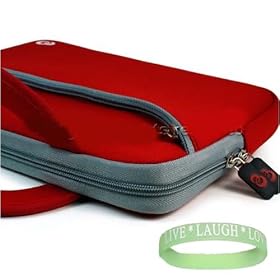 Kroo Dual Pocket and Handles SLEEVE CASE Cover Pouch Carrying Bag for all Toshiba Mini netbook Models 10.1 Inch laptop screen or smaller --- RED + Vangoddy tm, Live*Laugh*Love wrist band!!!