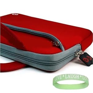 Kroo Dual Pocket and Handles SLEEVE CASE Cover Pouch Carrying Bag for all Toshiba Mini netbook Models 10.1 Inch laptop screen or smaller --- RED + Vangoddy tm, Live*Laugh*Love wrist band!!!