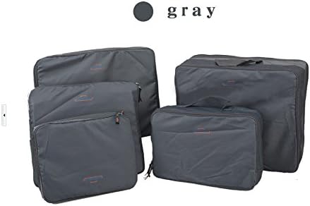 5 Piece Nylon Travel Packing / Home Storage Organizer Cubes and Bonus Reusable Toiletry Bag Gray