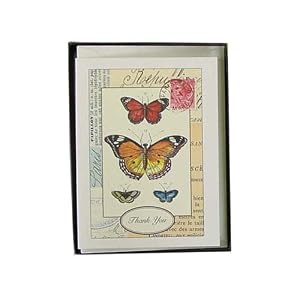 Botanical Butterflies Thank You Cavallini Boxed Cards and Envelopes in keepsake tin set of 10 with vintage look