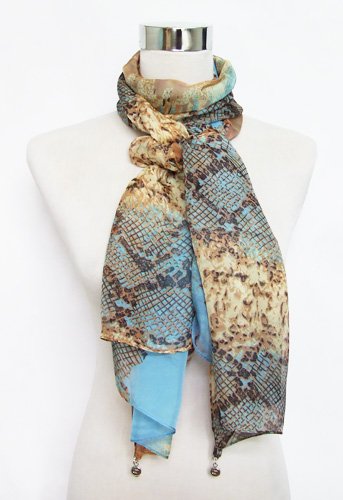 Silk Habutai Multicolored Animal Print with Chain Drops - Silk Stole 24