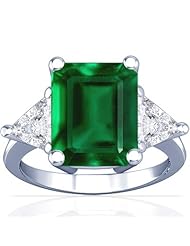 18K White Gold Emerald Cut Emerald Three Stone Ring