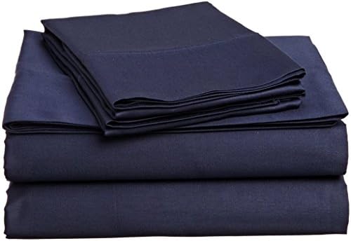Mattress Homes 400-Thread-Count Egyptian Cotton (15" Extra Depth Pocket) 4-Pieces Sheet Set-(Navy Blue Solid,Short Queen)