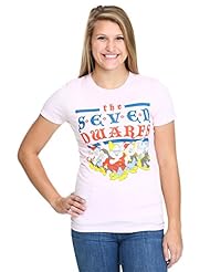 Apparel: Disney Snow White Vintage Dwarfs Juniors T-Shirt-Light Pink (Large) - Disney