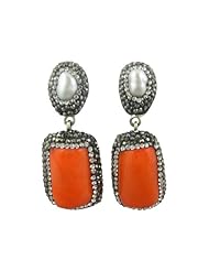 Sterling Silver Black Rhodium Two Tier Coral And Pearl Earrings With Hematites and Swarovski Crystals