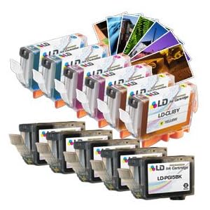 LD &copy; Canon Ink Set of 11: 2each CLI-8 C/M/Y, 5 PGI-5 + Free LD 4x6 Photo Paper